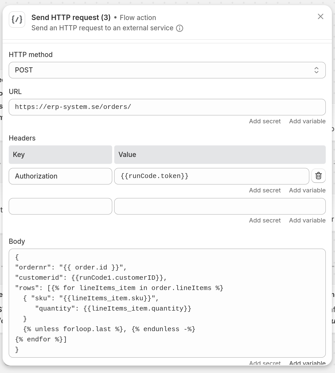 Post order to ERP - screenshot