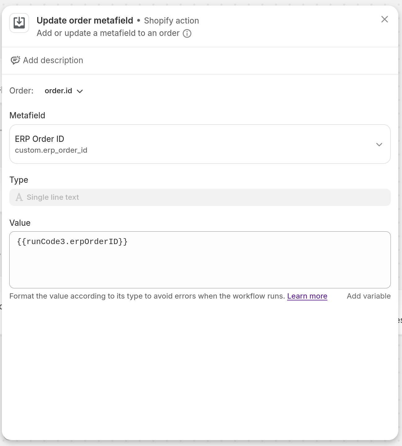 Update Order Metafield - screenshot