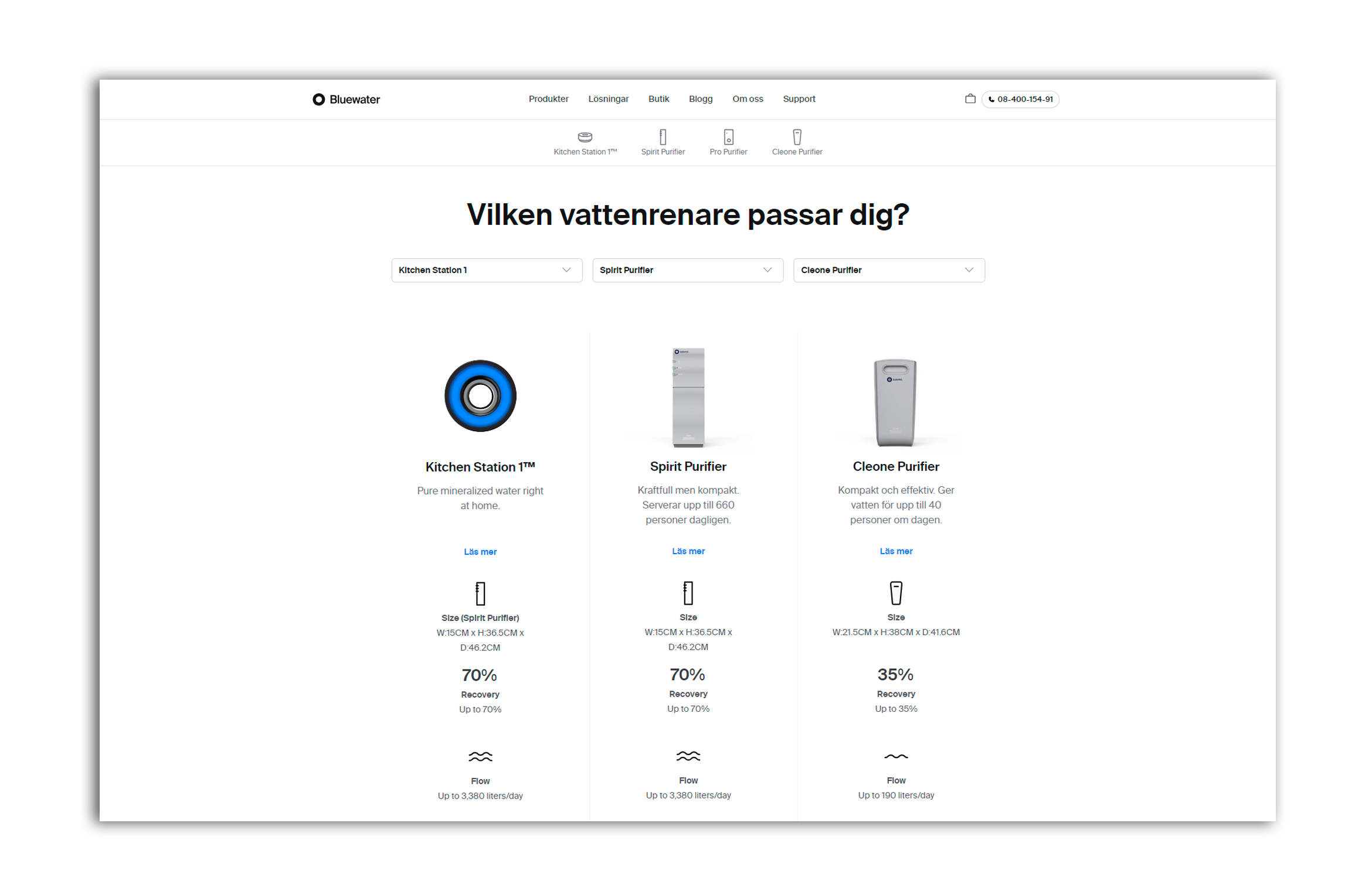 Bluewater - Product comparison page
