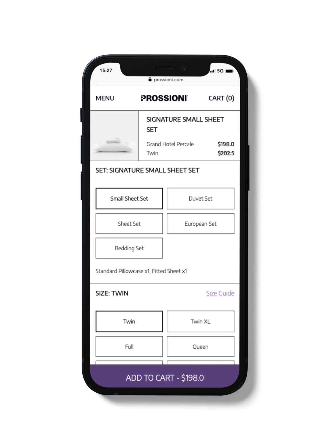 Prossioni - Mobile product options